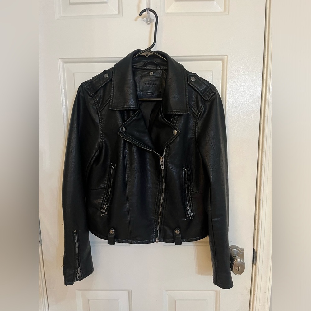 Blank NYC Moto Biker Rocker Black Leather Jacket Zip for women size ( M )